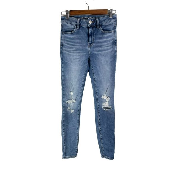 American Eagle Outfitters Denim - American Eagle Next Level Stretch Medium Wash Hi-Rise Distressed Jegging Size 4R